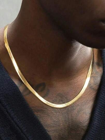 1 pezzo Collana da uomo in acciaio inossidabile con catena a serpente placcata in oro 18 carati, larga 4 mm, semplice, classica e alla moda, adatta per uso quotidiano, regali per le vacanze, gioielleria di moda 2025