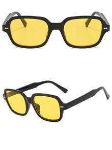 1pc Square Oversized Y2K Retro Stylish Fashion Glasses For Summer Beach Vacation,Outdoor,Travel - 黃色 - 查看 3