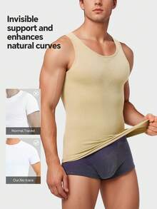 Men's Compression Shirt Slimming Body Shaper Vest Gym Workout Tank Top Sleeveless Abdomen Shapewear Gynecomastia Compression Shirts, Tummy Control Undershirts - Change In Seconds - Apricot - View 4