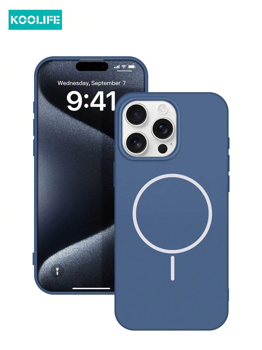 1pc Koolife Thin Ring Magnetic Liquid Silicone Phone Case, Ultra-Thin Anti-Slip Anti-Drop, Solid Color Skin Feel, Compatible With Iphone 17 ProMax/17/17 Pro/17 Air/11/12/12 Pro/12 Plus/13/13 Pro/13 ProMax/14/14 Pro/14 ProMax/15/15 Plus/15 Pro/15 ProMax/16/16 Plus/16 Pro/16 ProMax/16e - Royal Blue - View 1