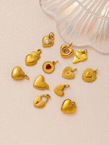 1pc Fashion Hot Selling Golden Heart Series Sacred Heart Rainbow Love Hundred Page Love Zirconia Heart Heart Lock Stainless Steel Pendant, Electroplated 18K Gold, DIY Jewelry Accessories, DIY Necklace Accessories, Bracelet Accessories, Keychain Accessories, Suitable For Daily Leisure Festivals As An Exquisite DIY Pendant To Wear.