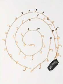 2pcs Golden Star Moon Braided Hair Chain Hairpin For Messy Braid Bohemian Hip-Hop Y2K Style - Multicolor - View 5