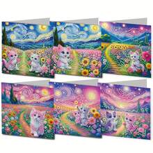 6pcs/Set DIY Cute Cat, Rabbit, Wolf And Flower Pattern Diamond Painting DIY Mosaic Asymmetrical Diamond Crystal Greeting Card Kit - Express Unspeakable Love And Affection, Write Romantic Messages - Multicolor - View 15