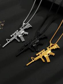 1 件男士时尚朋克军用迷彩枪吊坠项链、珠宝配饰、独特礼物 - 彩色 - 查看 1