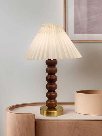 1pc LED, Wooden Grain Metal Desk Lamp With Retro Fabric Lampshade, Soft Light, Nordic Italian French Rustic Style, Living Room Bedroom Modern Minimalist Reading Lamp, Warm Light, Romantic Elegant Gold Luxury, Children Atmosphere, USB Bedside Lamp, Adjustable Brightness, Quiet Night Light For Light Sleepers