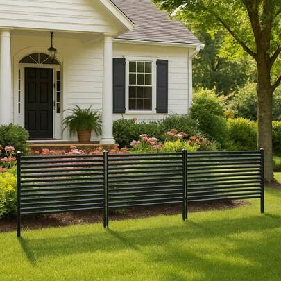Meiyiu Outdoor Privacy Screen 3-Panel, No Dig Metal Animal Barrier Fence, Rustproof Decorative Fence For Patio, Backyard, Flower Beds, Gardens