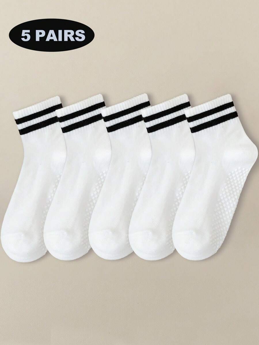 5 đôi tất dài đến bắp chân mùa thu/đông cho trẻ em, tất chấm bi chống trượt, tất sọc đa năng dành cho bé trai và bé gái học sinh - Nhiều màu - Xem 1