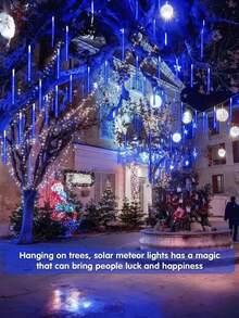 1 set/8 pièces Lumières solaires de pluie de météores pour l'extérieur, guirlandes de fées étanches pour Noël, ambiance festive, fêtes et célébrations du Nouvel An, convient pour la décoration d'hiver, la décoration du sapin de Noël, la scène de Noël dans le jardin, l'allée, le couloir, la terrasse, la clôture, le chemin, la cour, les marches, un merveilleux cadeau de Noël.