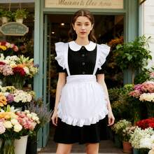 1pc Ruched Maid Style Kitchen Apron, Women's Cooking Apron, Household Cleaning Apron, Cooking Apron, European Style White Apron, Maid Pleated Apron, Daily Half-Body Waitress Apron, Home Living Holiday Decor, Holiday Apron, Kitchen Accessories, Suitable For Kitchen, Bathroom, Home, Outdoor