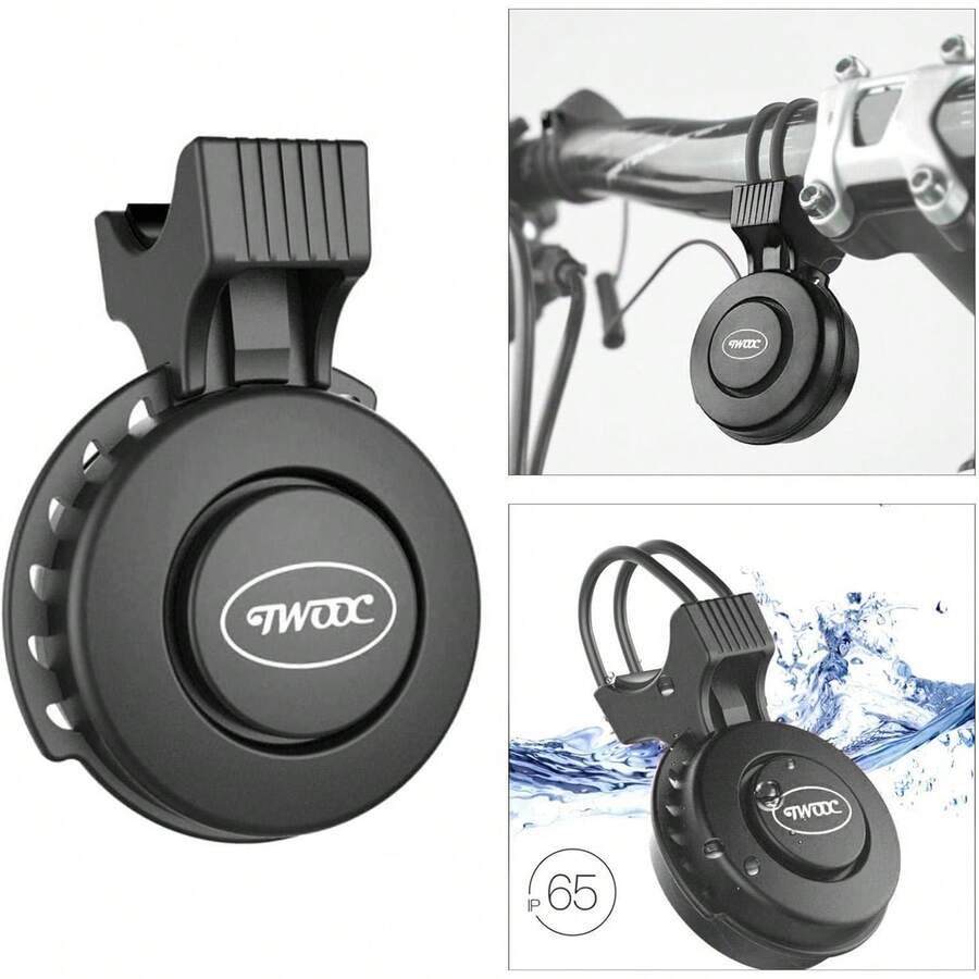 BOSTOM.F Campana De Bicicleta Timbre de Bicicleta Impermeable Bocina De Bicicleta De Volumen Ajustable con Carga USB Adecuado para Manillares De 2.2-3.2 Bicicleta General - Negro - Ver 1