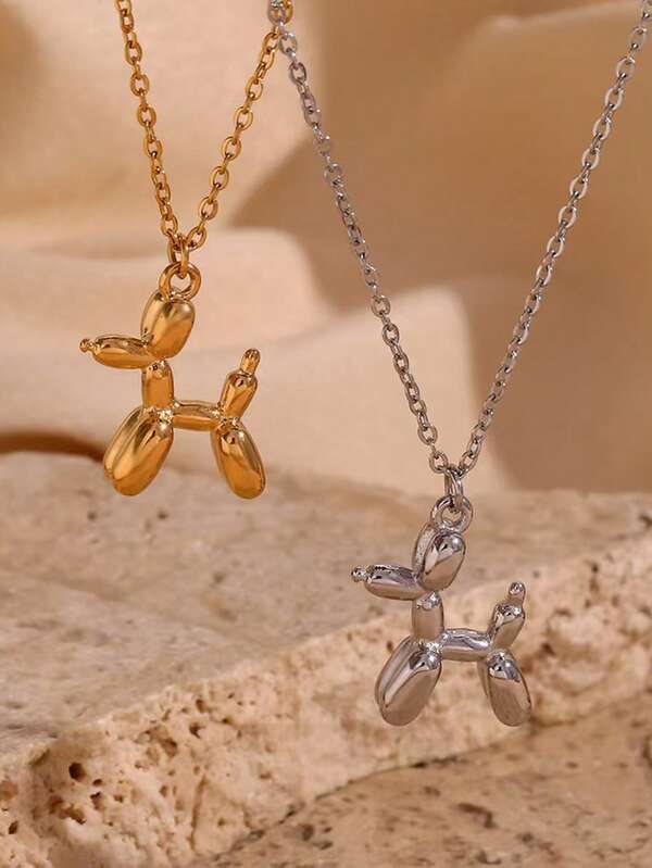 1 colar com pingente de cachorro e balão 3D em aço inoxidável banhado a ouro 18K, colar minimalista com pingente de cachorro, joia unissex para presente de aniversário, dia dos namorados