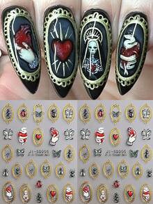 2pcs Frame Halloween 5D Nail Art Stickers Ladybug Spider Butterfly Ant Animal Relief Nail Pattern Hand Holding Heart Skull Horror Halloween Nail Art Decoration Self-Adhesive Nail Stickers DIY - 彩色 - 查看 2