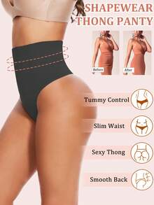 High Waisted Women Tummy Control Shapewear Thong Panty Waist Trainer Body Shaper Pants Compression Shaping Briefs Underwear Underpants Lingerie Knickers Corset Boned - màu đen - Xem 4