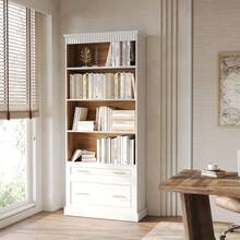 LITTLE TREE Inch Tall White Bookcase, 5-Tier Wooden Open Display Bookshelf With 2 Drawers Fits Letter, Legal, A4 Size, Modern Floor Standing Storage Organizer For Home Office & Living Room,Bedroom - 白色 - 查看 2