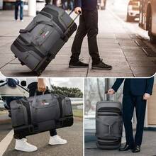 30 Inch Rolling Duffle Bag With Telescopic Handle, Wheeled Duffel Bag With Drop-Bottom,With 2 Layers Of Space Multiple Interior & Exterior Pockets,Extra Large Luggage Bags For Travel - 綠色 - 查看 7