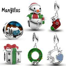 Manyilus Manyilus Original Schmuckanhänger Perlen - Weihnachts-Charm-Kollektion: Weihnachtsgeschenkbox-Charm, Weihnachtsmann-Charm, Weihnachtskranz-Charm, Weihnachtsstrumpf-Charm, Winter-Camping-Charm, Stern & Herz zusammenpassende Charms. Anhänger-Perlen-Charms für Schmuckherstellung, Armband-Anhänger. Geeignet für Armbänder, Armreifen.