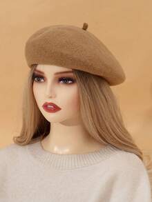 1 chiếc mũ nồi ấm áp bằng lông thỏ trơn màu cổ điển, mũ nồi lông thỏ mềm mại dễ thương thanh lịch, thích hợp cho mùa xuân, thu và đông - Nhiều màu - Xem 27