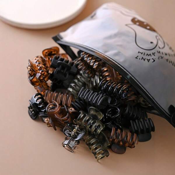 Frosted And Glossy Double Mini Leopard - Small Square Hair Clips In Black & Brown For Women Hair Claws Claw Clips Hair Jaw Clip Hair Clamps Hair Clutch Hair Claw Clip, School Stuff, College Fall Winter Hair Accessories For Women For Vacation Outfits Woman(55/24/12/6/1)