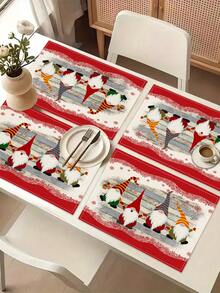 1 buc. Șervețel de masă cu model de Crăciun, 4 buc. Covorașe cu model de Crăciun, potrivite pentru sărbători, petreceri, zile de naștere, cine festive, decor pentru bucătărie și masă, decor pentru casă și cameră în toate anotimpurile, lenjerie de masă