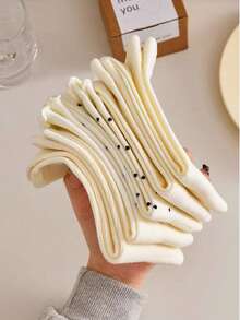 4 Pares de Meias Cano Médio Femininas, Bolinhas Fofas e Babados, Meias Confortáveis para Uso Casual Diário e Passeios, Todas as Estações