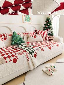 1pc Christmas Style Red & White Checkered Chenille Throw Pillow Cover, Santa Claus Pattern Design, Christmas Decor, Room Decor, Home Decor, Non-Slip, Pet Friendly, All Season, Suitable For Bedroom, Living Room, Office, Home Sofa Decoration - Multicolor - View 1