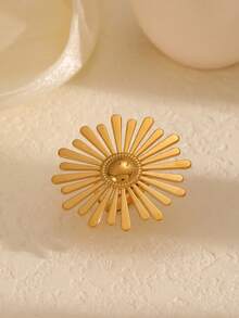 1pc Fashion Delicate 18K Gold Plated Stainless Steel Sun Shaped Open Ring, Non-Fading, Suitable For Date, Gift And Daily Wear - As Shown - View 7