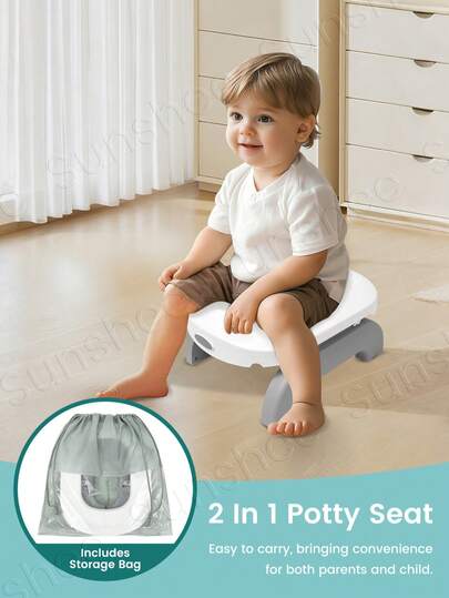 2-In-1 Go Portable Potty With Travel Bag, Travel Potty Seat For Toddler- Foldable Training Toilet Chair For Toddler Girls With Storage Bags, Potty Training Toilet For Outdoor And Indoor Easy To Clean