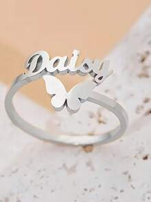 Personalized Name Ring/Monogram Initial Ring Engraved, Gold Plated/Sterling Silver/Stainless Steel, Size Adjustable Custom Commemorative Jewelry Birthday Mother's Day Gift For Ladies Girls - Multicolor - View 9