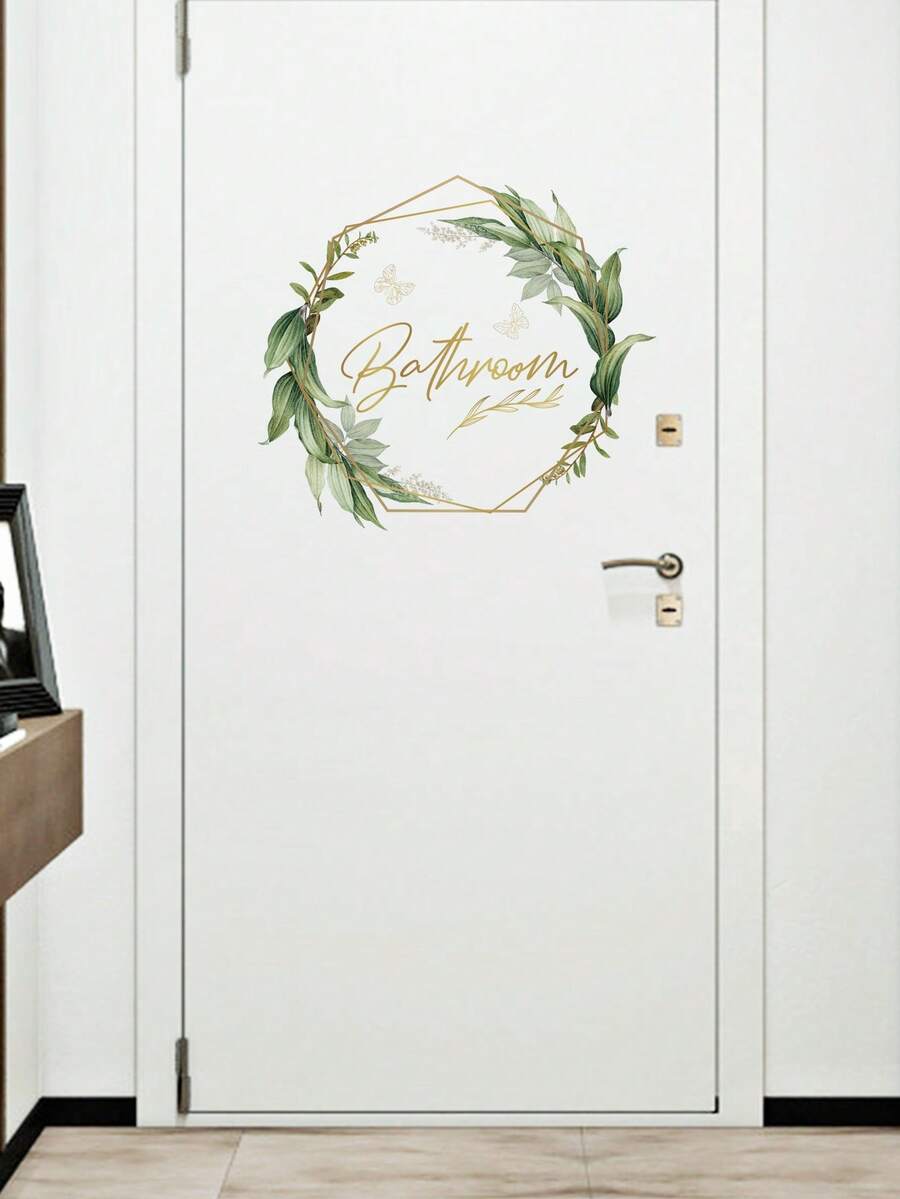 1pc Floral & English Text Wall Sticker, Self-Adhesive Decal For Bathroom, Toilet, Decoration