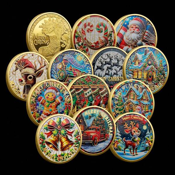 1pc Christmas Santa Claus Commemorative Coin, Colorful Embossed Medal, Christmas Small Gift, Colored Gold & Silver Coin, Individually Packaged, Business Holiday Gift