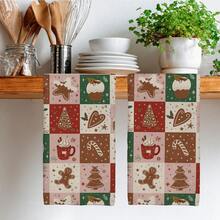 MEMNUN 2pcs Merry Christmas Gingerbread Man Patchwork Print Kitchen Towels, 15.75*23.62in (40*60cm) Super Soft Absorbent Microfiber Dish Towels, Hand Towels, Dish Cloths, Home & Kitchen Decor, Cooking Baking Tea Towels, Cleaning Supplies, Suitable For Restaurant, Kitchen, Christmas Holiday Decoration And Gifts, All Season