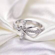 1pc 925 Sterling Silver Ring With Synthetic Cubic Zirconia, Cross Infinity 8 Design, Best Gift For Women