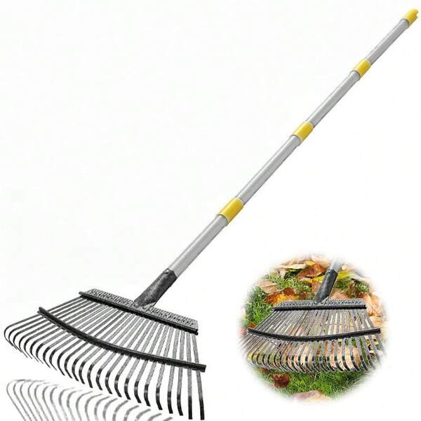 1 Stück Garden Leaf Rakes, 73.6inch Rake for Lawns Heavy Duty 25 Metal Tines 18 inch Wide, Adjustable Steel Handle, Rakes for Leaves, Gathering Shrub, Grass, Flower Beds