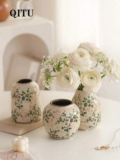 1Pc Hand-Painted Vintage Crackle Glaze Ceramic Vase - Decorated With Rustic Farmhouse-Style Ivy/Sunflower Motifs Decorative Vases For Flowers, Perfect As A Bohemian Home Accent . Ideal As A Floral Centerpiece For Living Rooms, Dining Tables, Studies, Offices, Windowsills, Weddings, Churches, Fresh Flowers/Dried Flower Displays Decorative, Or New Chinese Zen-Inspired Decor. Limited-Time Christmas Offer Home Decor Room Decor Flower Vase Glass Vase