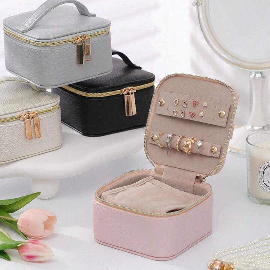 Caja de almacenamiento de joyas multifuncional portátil con bolsa de transporte, caja de joyas de piel sintética para anillos, collares, aretes, pulseras, accesorios para el cabello, gran regalo para novias, amigas, niñas en vacaciones o cumpleaños
