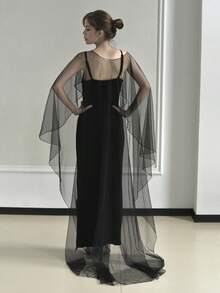 1 pieza Chal nupcial largo, Capa sencilla con decoración de perlas falsas, Adecuado para accesorios de vestido de novia, Accesorios para vestidos de gala