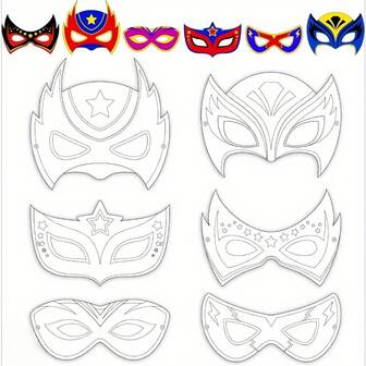 12 Pcs Color Your Own Super Theme Hero Mask Craft DIY Hero Paper Mask Kits Super Party Favors Decorations Class Home Activity Coloring Game