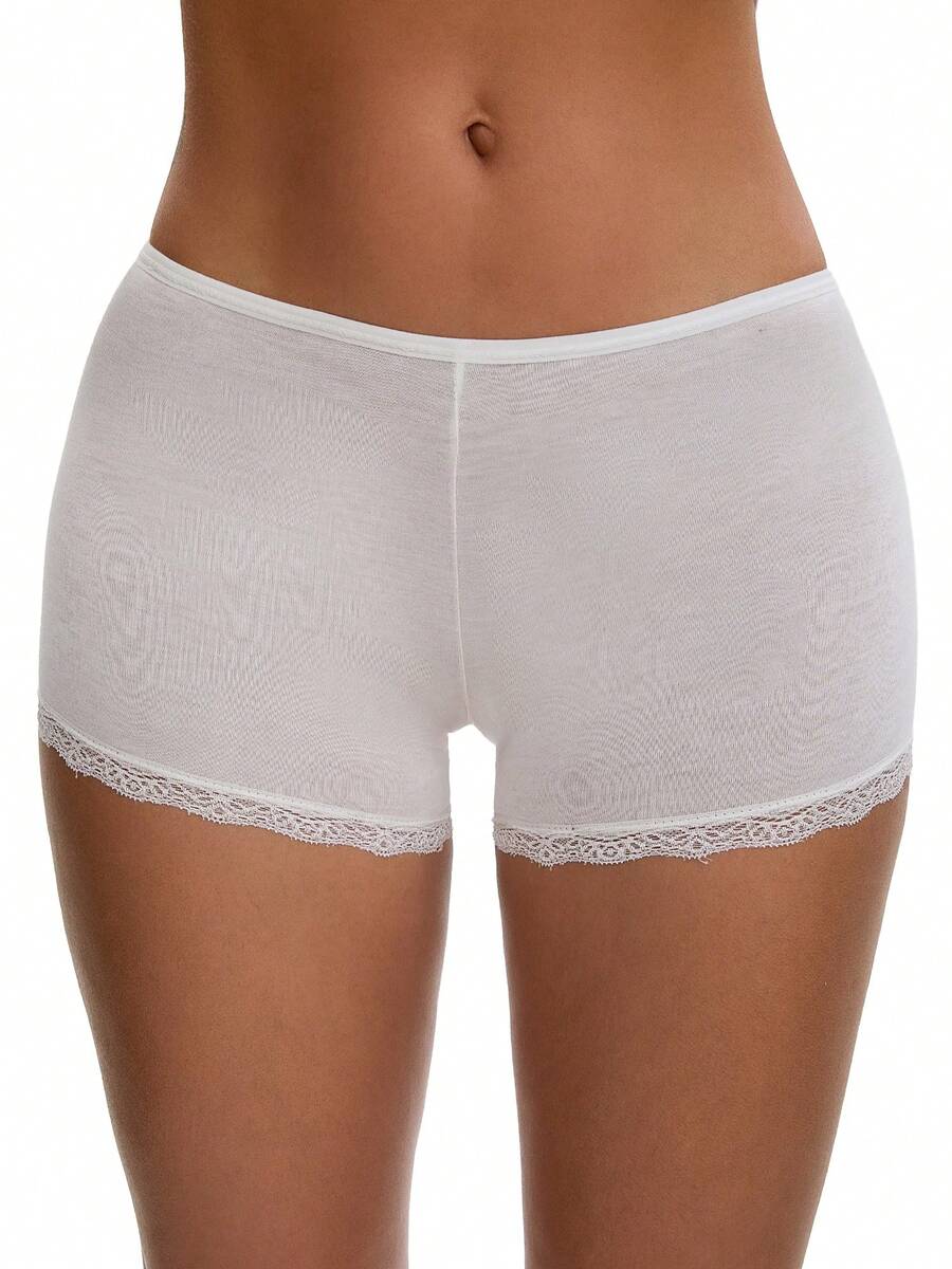 Women's Seamless Ice Silk Lace Trim Slip Shorts For Under Dresses Lightweight Elastic Boyshorts Small White Y1 - 白色 Y2 - 查看 1