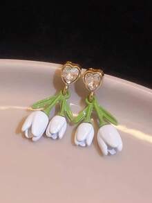 1 par de pendientes de tulipán dulce de aleación, pendientes frescos con flor en forma de corazón, accesorios frescos con tema forestal, los mejores recuerdos de boda para novias y damas de honor, adecuados para diversas ocasiones como fiestas festivas y viajes diarios.