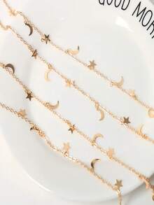 2pcs Golden Star Moon Braided Hair Chain Hairpin For Messy Braid Bohemian Hip-Hop Y2K Style - Multicolor - View 4