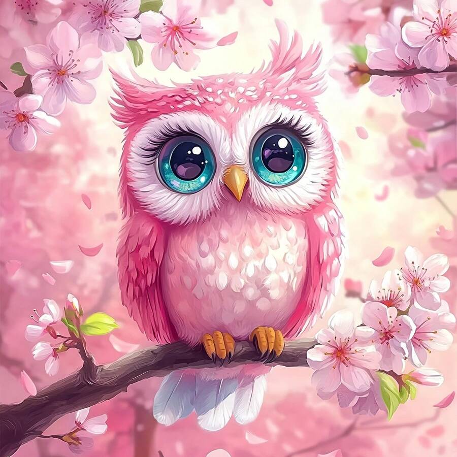 5D Round Diamond Painting Kit, Cute Owl, Full Drill Diamond Embroidery Set, Handmade Home Office Wall Decor Gift