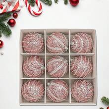 9pcs 8cm Christmas Balls Pendant Xmas Tree Decoration Glitter Clear Baubles Hanging Ornaments Home Decor New Year - Rosa - Ver 7