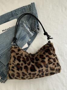 2025秋冬天鹅绒豹纹女士托特包，女士手提包，单肩包，Y2K时尚包，适合办公室女士，学生，购物，送礼，秋冬多功能 - 彩色 - 查看 9