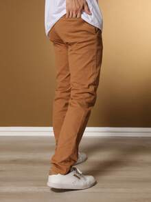 Men's Tailored Twill Trousers, Sporty Fine, Knife Pocket, Built-In Pocket - 杏色 - 查看 4