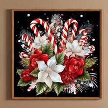 1 buc. Kit de pictură cu diamant 5D, model floral de Crăciun, potrivit pentru începători adulți, mozaic DIY cu diamant, pictură completă cu diamant DIY lucrată manual pentru sufragerie, dormitor, decor de perete pentru birou, cadou de decor artistic surpriză pentru casă pentru familie și prieteni