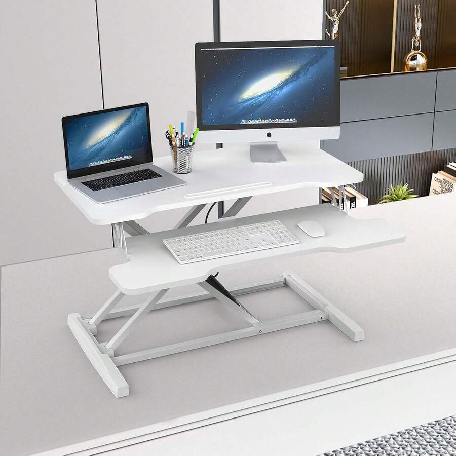 ADVWIN 80cm Standing Desk Converter Height Adjustable, Sit Stand Desk ...