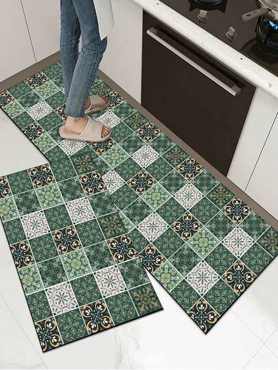 [HOT!!!] 1pc Soft Rubber Kitchen Mat, 3.5mm Thick Kitchen Rug, Vintage Decorative Style Absorbent Kitchen Mat Carpet, Can Be Self-Cut To Fit Kitchen Size, Surface Fabric Material, Middle Sponge Layer, Bottom Rubber Layer, Suitable For Kitchen Rugs, Kitchen Decor, Wedding Decor, Home Decor, Bathroom Mat, Entryway Mat, Laundry Room Mat, Hallway Carpet, Living Room Mat, Etc.
