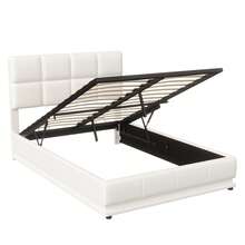 YCZ Letto imbottito 140 x 200 cm, letto contenitore idraulico, pratico giroletto con contenitore e rete a doghe, letto per ragazzi a LED, letto contenitore, letto matrimoniale, PU, ​​140 x 190 cm (bianco)