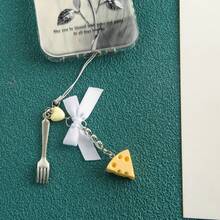1 pieza Lindo regalo de queso navideño, Mini tenedor con lazo en forma de corazón DIY para cordón de teléfono, dije de bolso, llavero