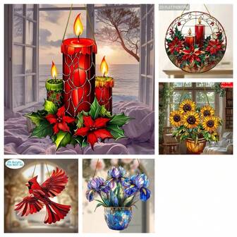 2D 平面，1 件节日圣诞蜡烛亚克力太阳捕手 - 染色亚克力捕光器，适用于家居装饰、花环中心装饰、窗户、门廊和墙壁装饰、节日季节装饰 - 圣诞节装饰的节日装饰品